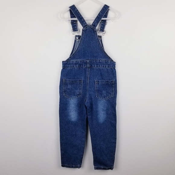 Girl's Denim Distressed Jean Overalls - Picture 2 of 7
